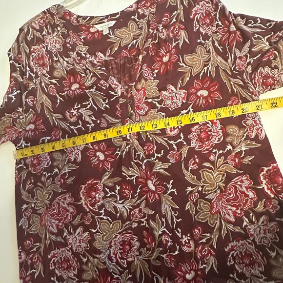 Lucky Brand Floral Border Top Womens Size 1X Burgundy V-Neck Peasant Boho Knit - Picture 6 of 7